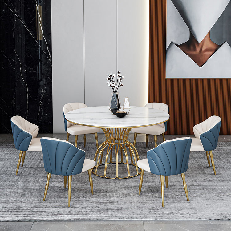 Home Dinner Room Kitchen Table Gold Base Stone and Iron Traditional Luxury Dining Table