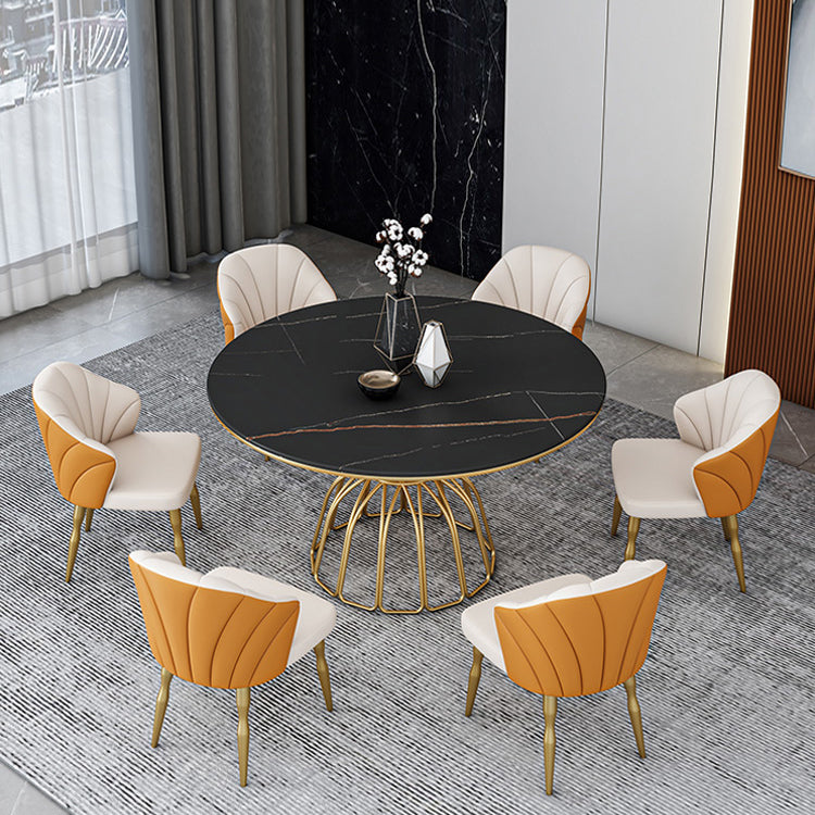 Home Dinner Room Kitchen Table Gold Base Stone and Iron Traditional Luxury Dining Table