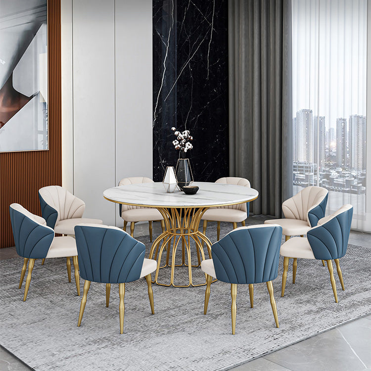 Home Dinner Room Kitchen Table Gold Base Stone and Iron Traditional Luxury Dining Table