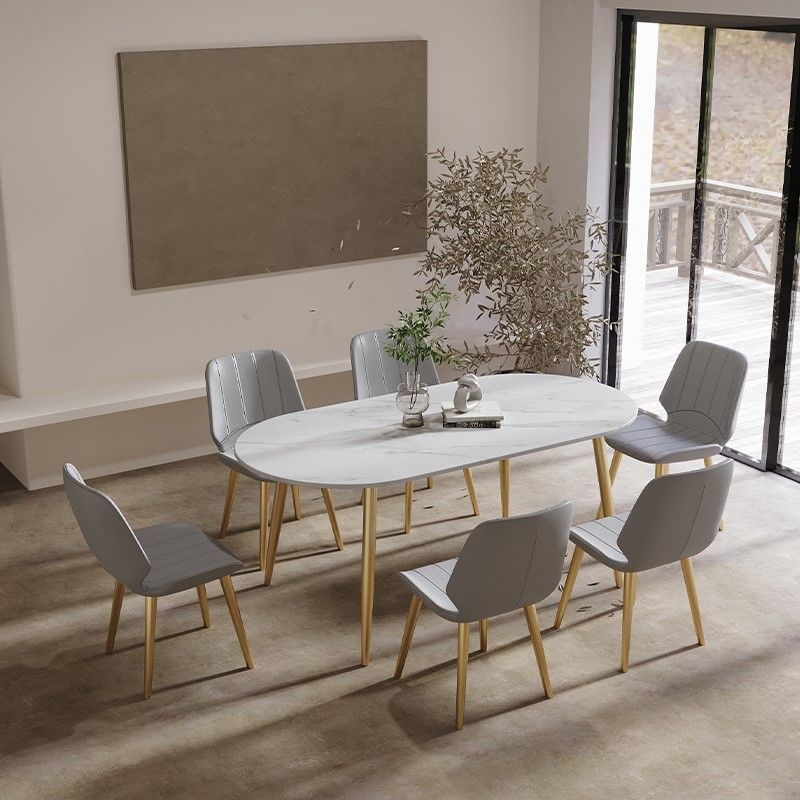 Modern Oval Dinette Table White Home Kitchen Dinner Stone Top 4-foot Resin Table