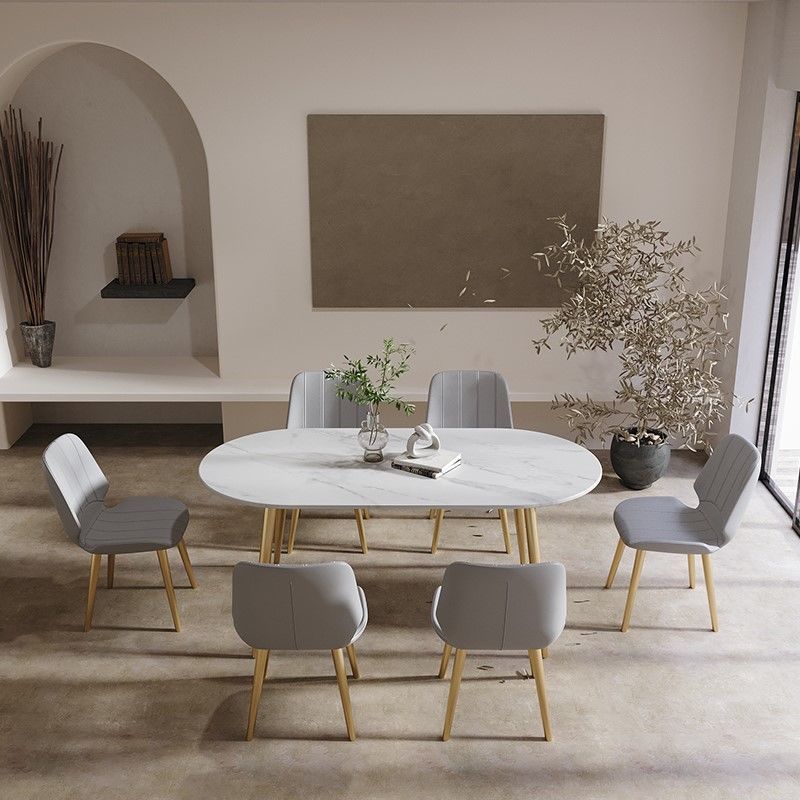 Modern Oval Dinette Table White Home Kitchen Dinner Stone Top 4-foot Resin Table