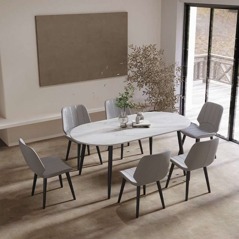 Modern Oval Dinette Table White Home Kitchen Dinner Stone Top 4-foot Resin Table