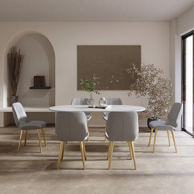 Modern Oval Dinette Table White Home Kitchen Dinner Stone Top 4-foot Resin Table