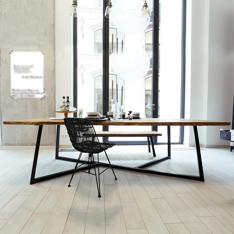 Industrial Solid Wood Table for Restaurant Rectangle Dining Table with Trestle Base