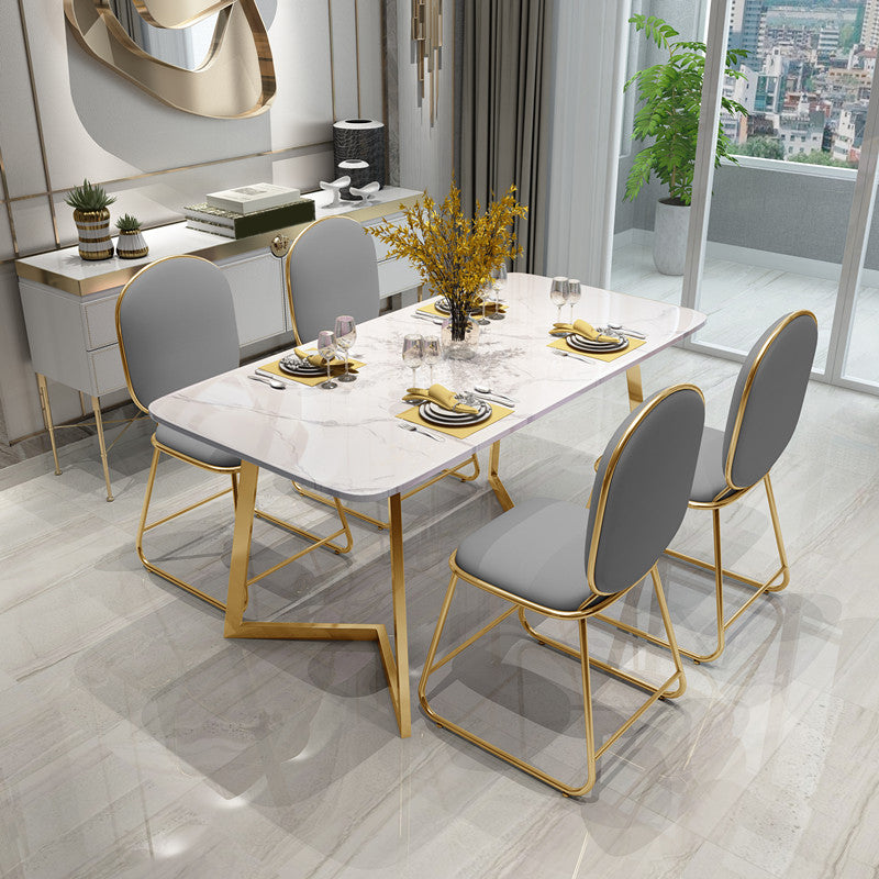 Rectangle Stone Dining Table Traditional Luxury Dinette Table for Home