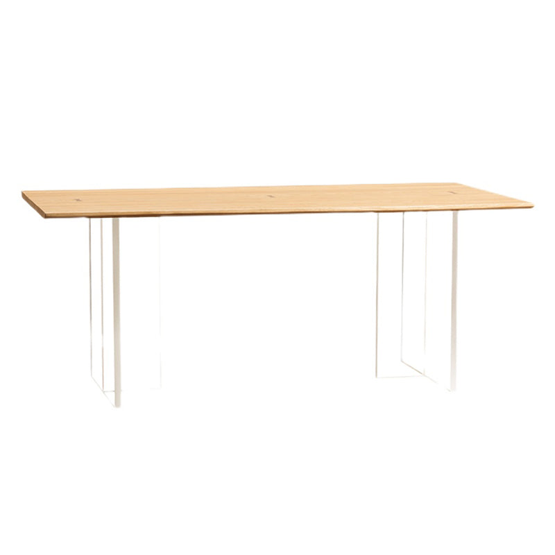 Rectangle Pine Wood Dining Table Modern Kitchen Table with Acrylic Double Pedestal