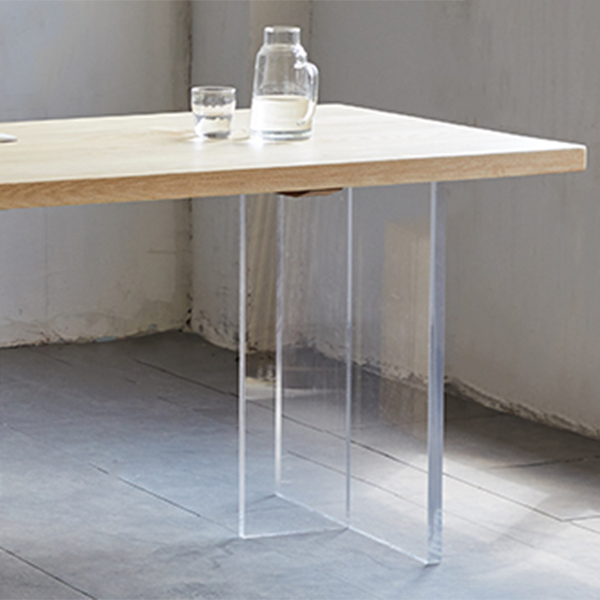 Rectangle Pine Wood Dining Table Modern Kitchen Table with Acrylic Double Pedestal