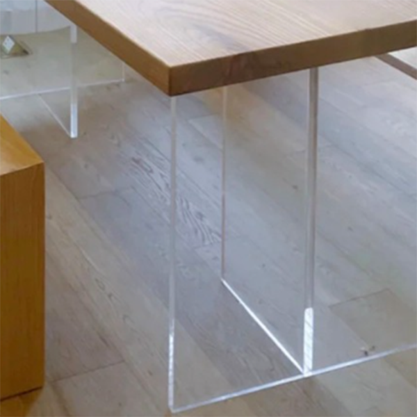 Rectangle Pine Wood Dining Table Modern Kitchen Table with Acrylic Double Pedestal