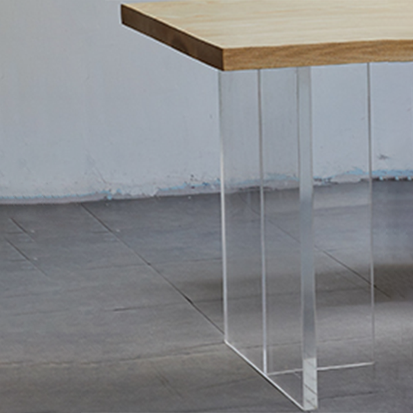 Rectangle Pine Wood Dining Table Modern Kitchen Table with Acrylic Double Pedestal