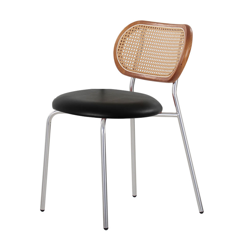 PU Leather Armless Dining Chair Contemporary Cane Back Dining Chair
