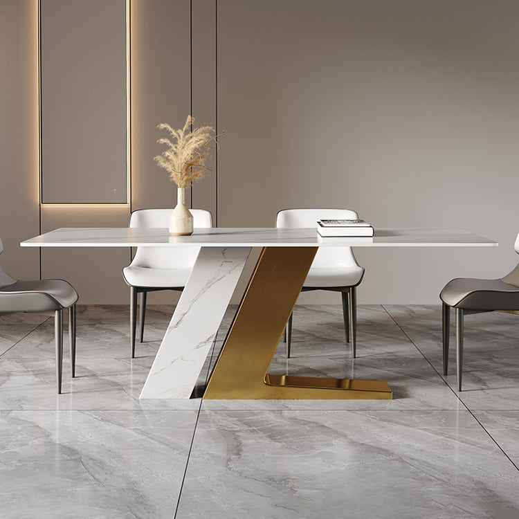 Modern Stainless Steel Dinette Set 1/2/5/7 Pieces Sintered Stone Top Dining Table Set