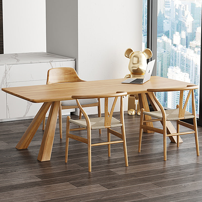 Modern Ash Wood Dinette Set 1/2/4 Pieces Rectangle Beige Dining Table Set