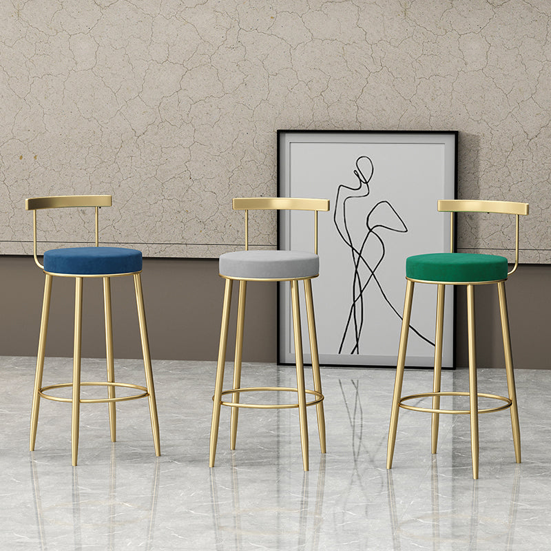 Glam Style Backrest Counter Stool Iron Cafe Bar Stool with Velvet Cushion and Pedal