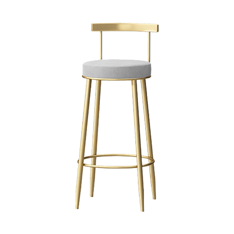 Glam Style Backrest Counter Stool Iron Cafe Bar Stool with Velvet Cushion and Pedal