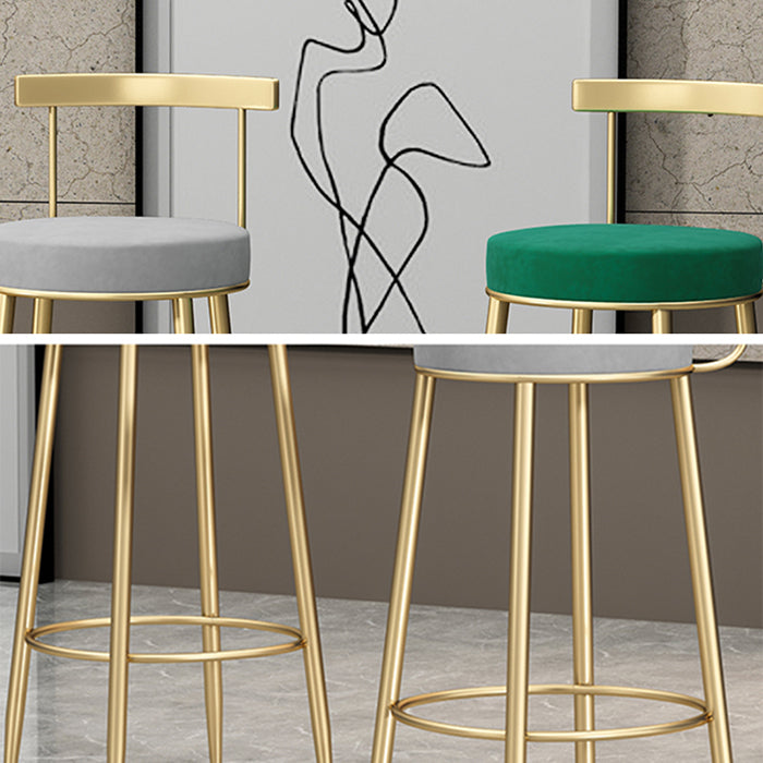 Glam Style Backrest Counter Stool Iron Cafe Bar Stool with Velvet Cushion and Pedal