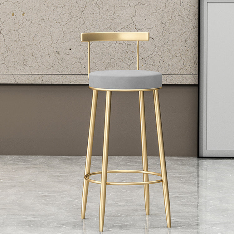 Glam Style Backrest Counter Stool Iron Cafe Bar Stool with Velvet Cushion and Pedal