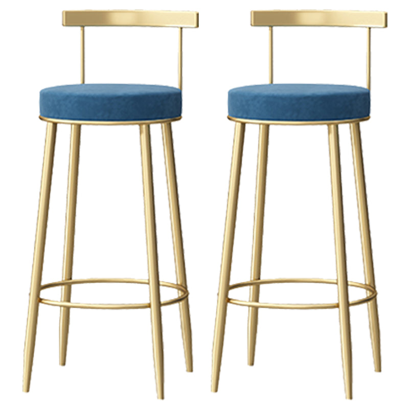 Glam Style Backrest Counter Stool Iron Cafe Bar Stool with Velvet Cushion and Pedal