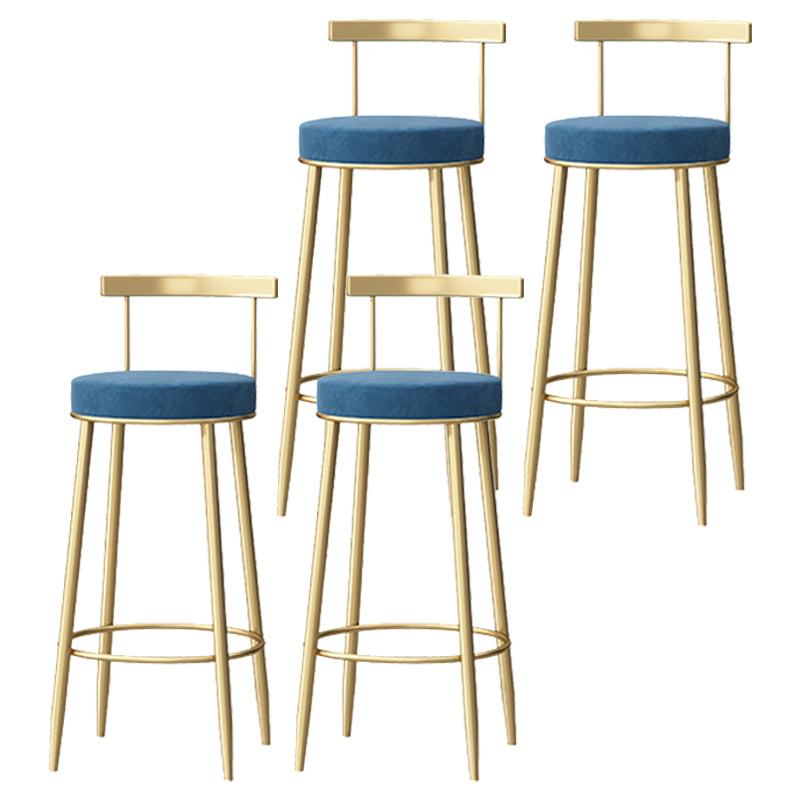 Glam Style Backrest Counter Stool Iron Cafe Bar Stool with Velvet Cushion and Pedal