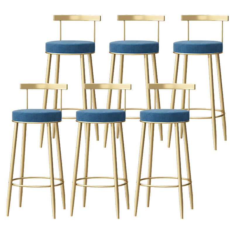 Glam Style Backrest Counter Stool Iron Cafe Bar Stool with Velvet Cushion and Pedal