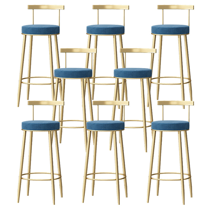 Glam Style Backrest Counter Stool Iron Cafe Bar Stool with Velvet Cushion and Pedal