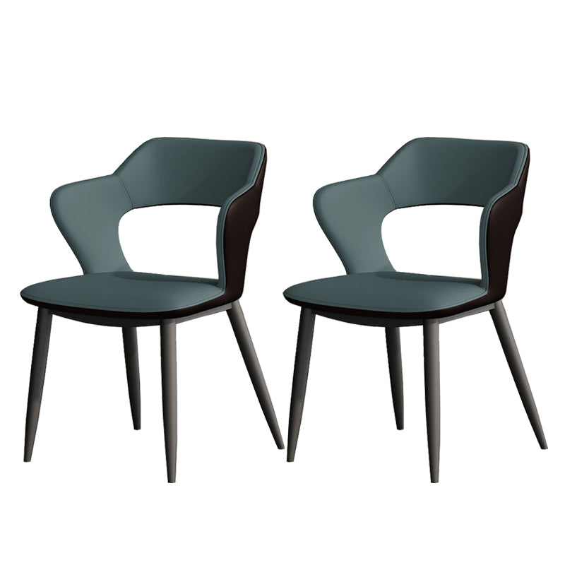 Metal Contemporary Dining Chair with Arms Matte Finish Open Back Dining Side Chair