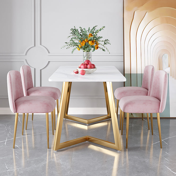 Glam Iron Dinette Set 1/2/5 Pieces Rectangle White Sintered Stone Top Dining Table Set