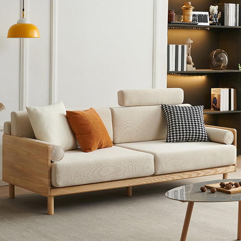 Linen Modern Square Arm Sofa Standard Wooden Sofa for Living Room, Apartment