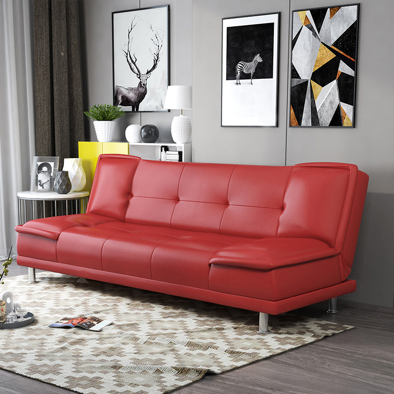 Armless Cotton Blend and Leather Convertible Contemporary Sofa Bed