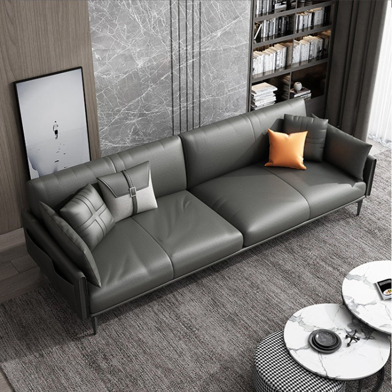 Contemporary Genuine Leather Square Arm Sofa Standard Sofa for Living Room