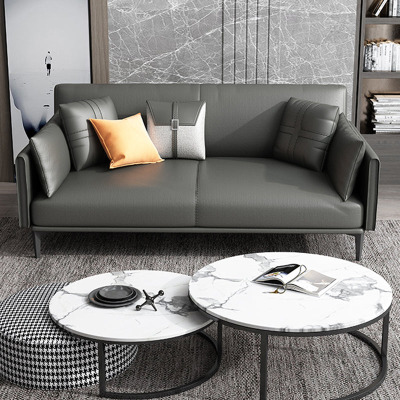 Contemporary Genuine Leather Square Arm Sofa Standard Sofa for Living Room