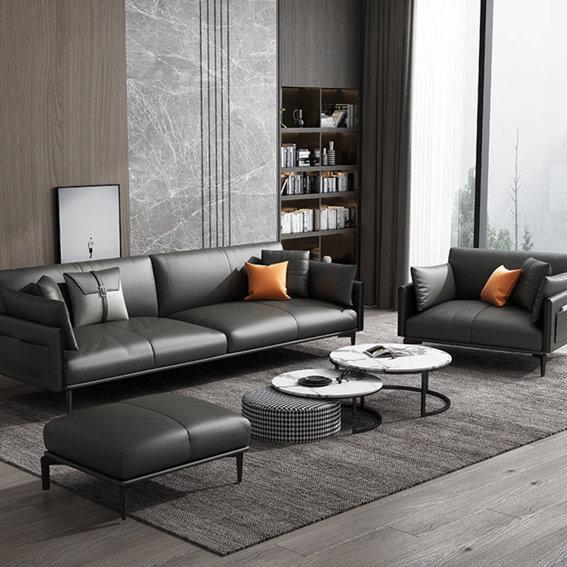 Contemporary Genuine Leather Square Arm Sofa Standard Sofa for Living Room