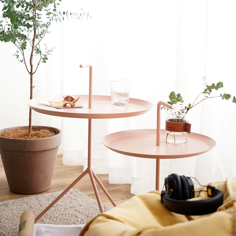 21.6"/25.5" Tall Metal Pedestal End Table Round Tray Top Side End Table