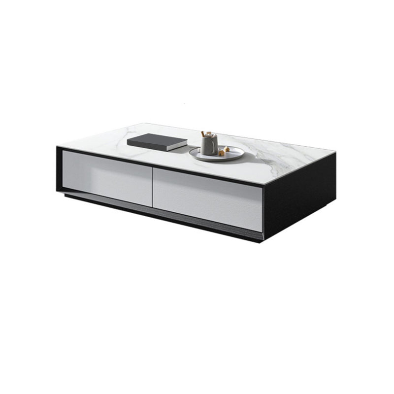 Modern Slate Block Coffee Table with Drawer Rectangular Cocktail Table