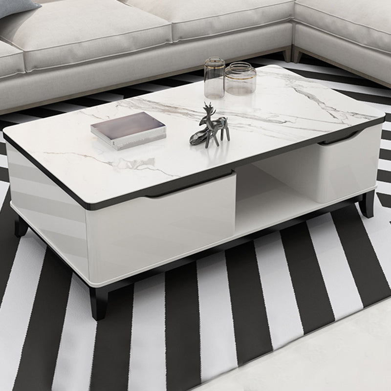 17.7 " Tall Contemporary Wood 4 Legs Glass/slate Rectangular Top Coffee Table with Drawers