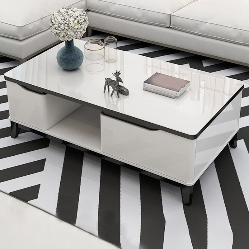 17.7 " Tall Contemporary Wood 4 Legs Glass/slate Rectangular Top Coffee Table with Drawers