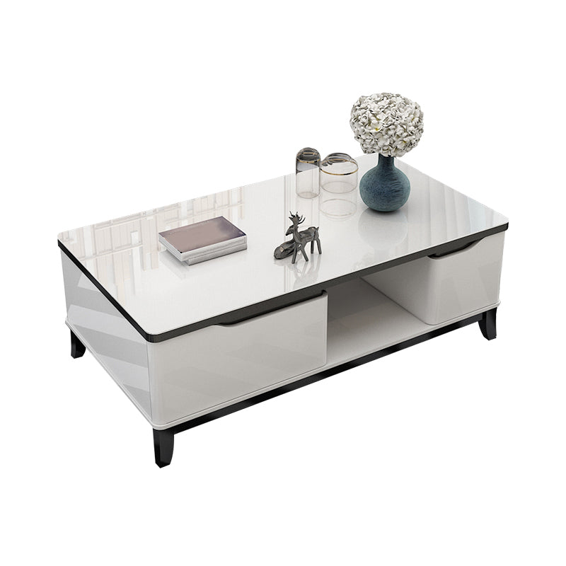 17.7 " Tall Contemporary Wood 4 Legs Glass/slate Rectangular Top Coffee Table with Drawers