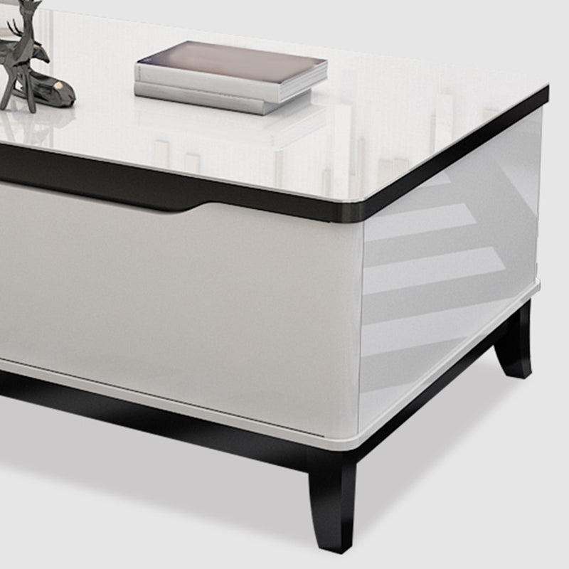 17.7 " Tall Contemporary Wood 4 Legs Glass/slate Rectangular Top Coffee Table with Drawers