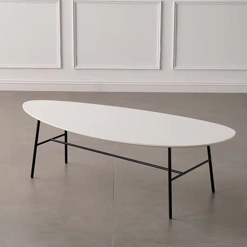 Modern Metal 3 Legs / Trestle Base Triangle / Oval Wood Top Coffee Table