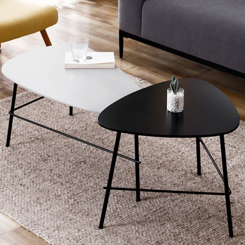 Modern Metal 3 Legs / Trestle Base Triangle / Oval Wood Top Coffee Table