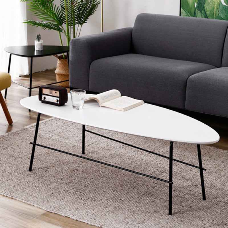 Modern Metal 3 Legs / Trestle Base Triangle / Oval Wood Top Coffee Table