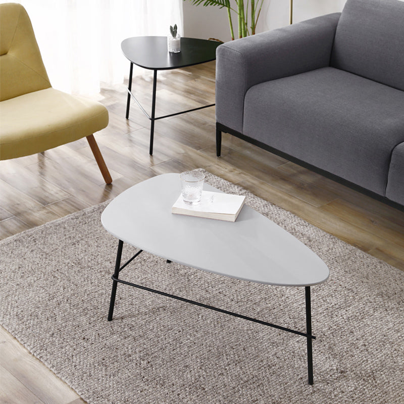 Modern Metal 3 Legs / Trestle Base Triangle / Oval Wood Top Coffee Table