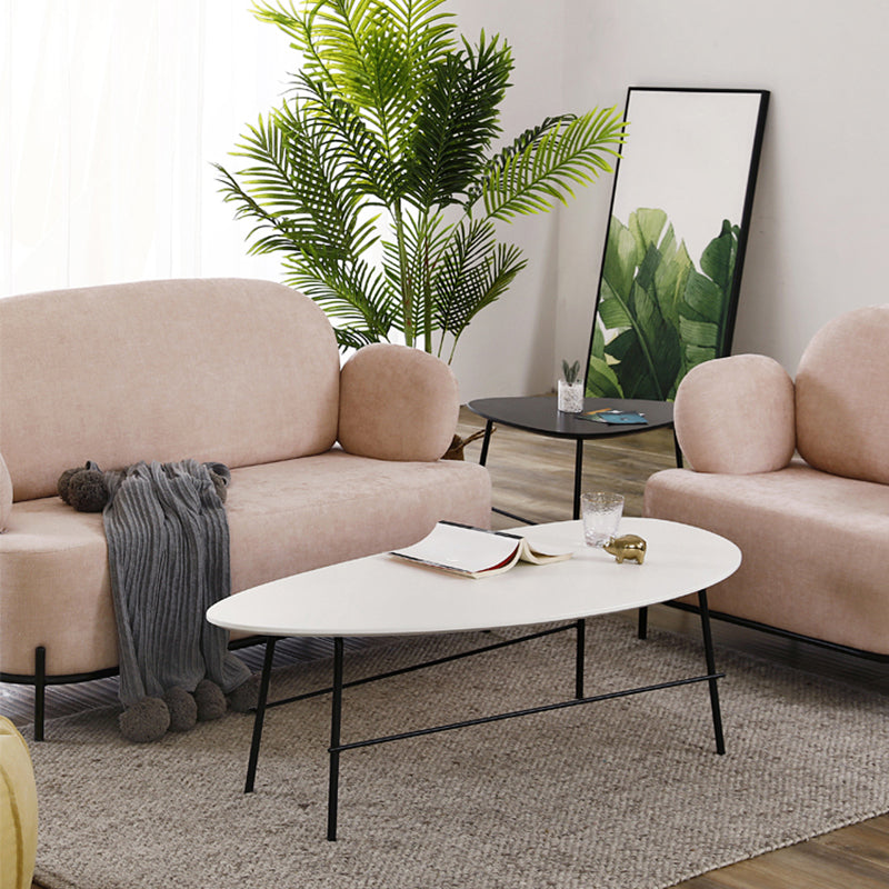 Modern Metal 3 Legs / Trestle Base Triangle / Oval Wood Top Coffee Table