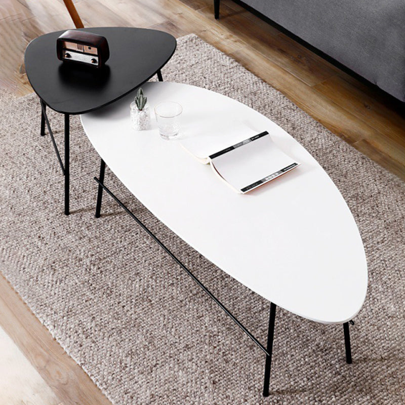 Modern Metal 3 Legs / Trestle Base Triangle / Oval Wood Top Coffee Table
