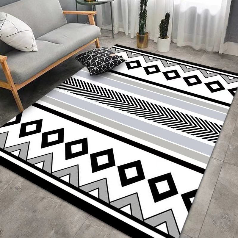 White Lozenge Rug Polyester Casual Indoor Rug Washable Rug for Home Decor