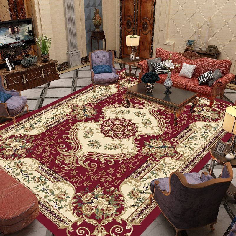 Navy Flower Rug Polyester Extravagant Rug Washable Rug for Living Room