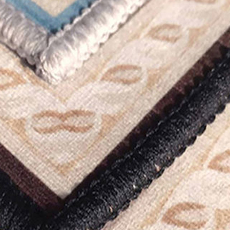 Navy Flower Rug Polyester Extravagant Rug Washable Rug for Living Room