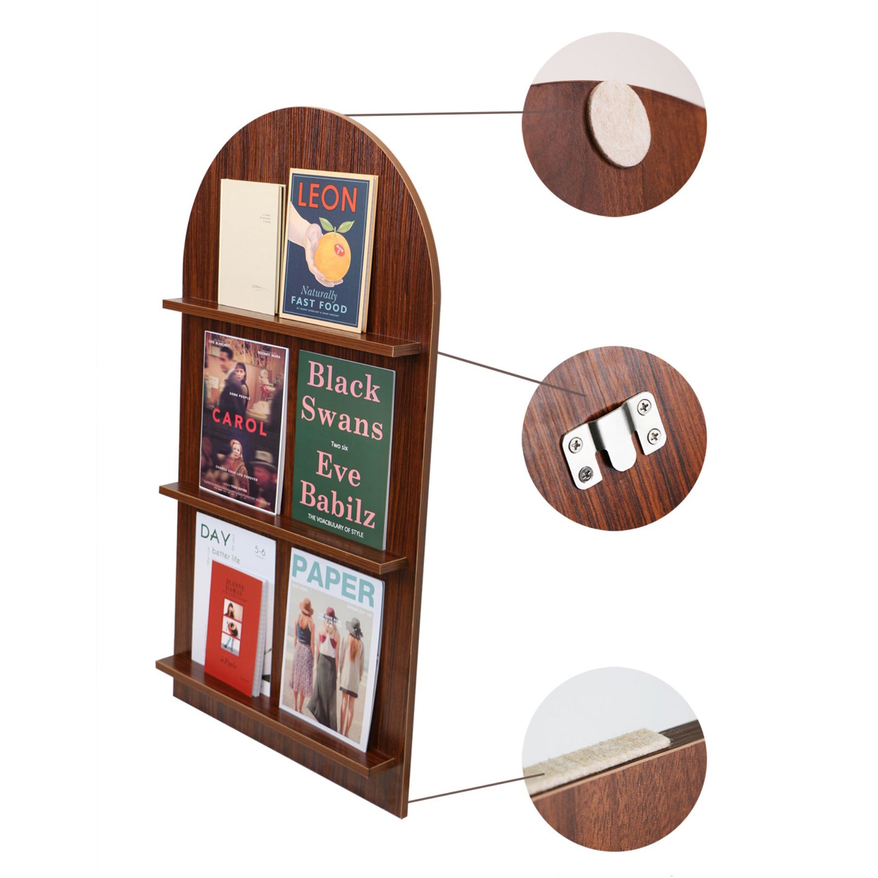 3-Shelf Wood Standard Bookshelf 43.3"H Contemporary Closed Back Bookshelf