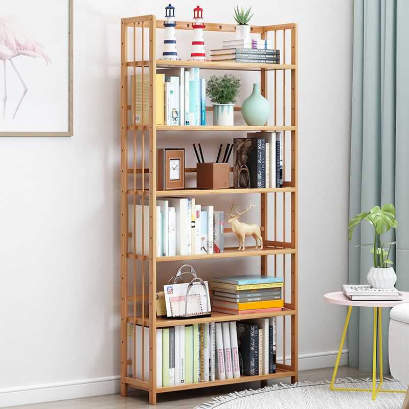 Manufactured Wood Etagere Bookshelf Natural Modern Open Bookcase for Classroom