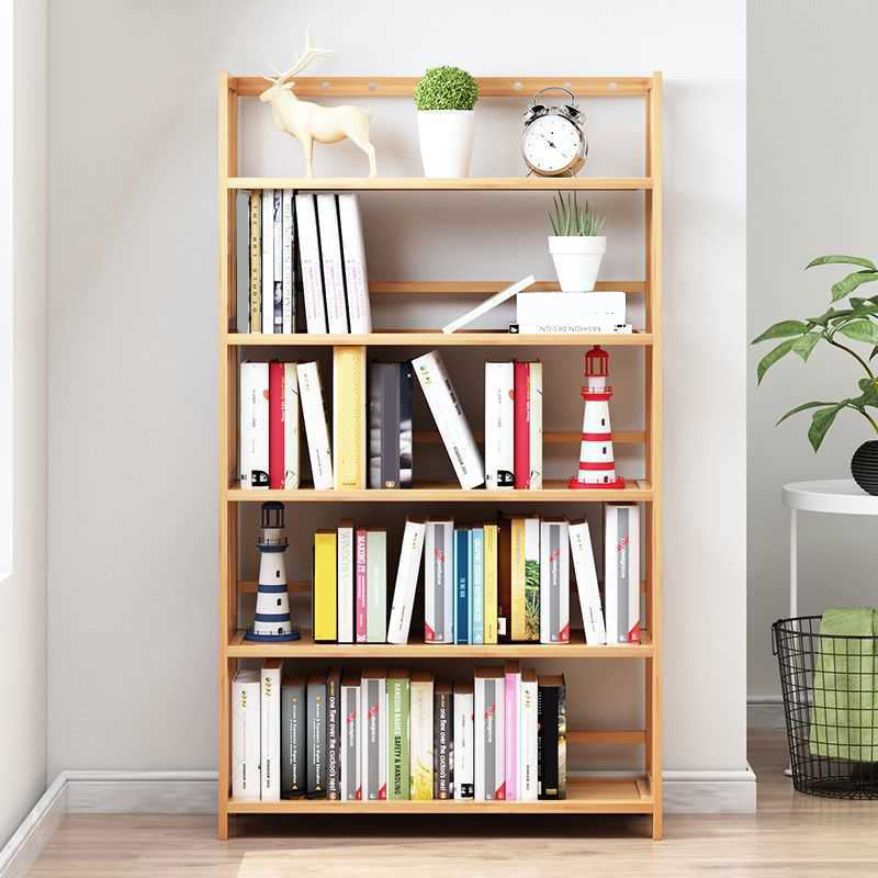 Manufactured Wood Etagere Bookshelf Natural Modern Open Bookcase for Classroom