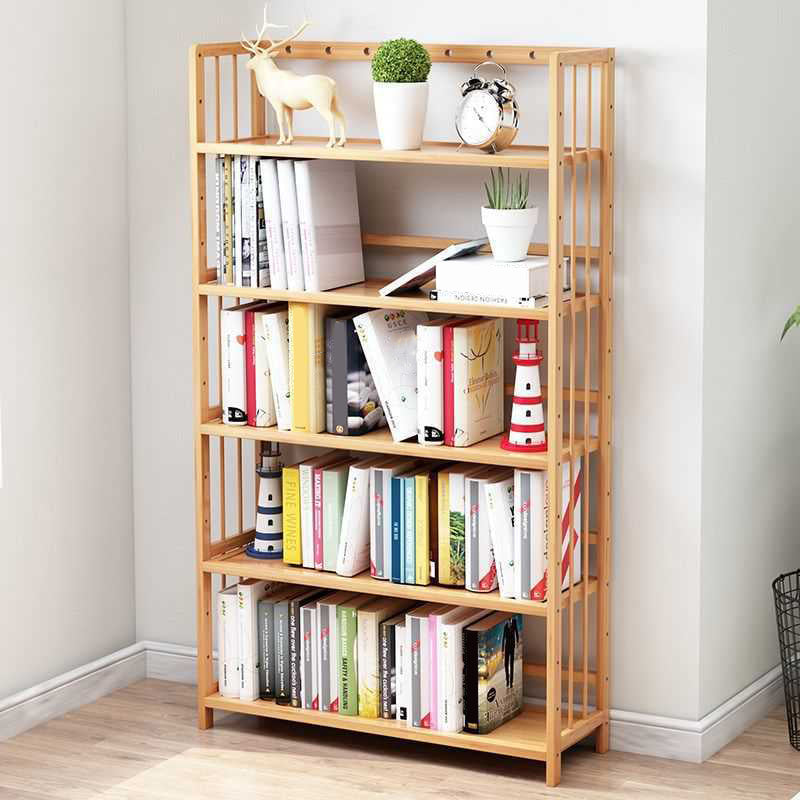 Manufactured Wood Etagere Bookshelf Natural Modern Open Bookcase for Classroom